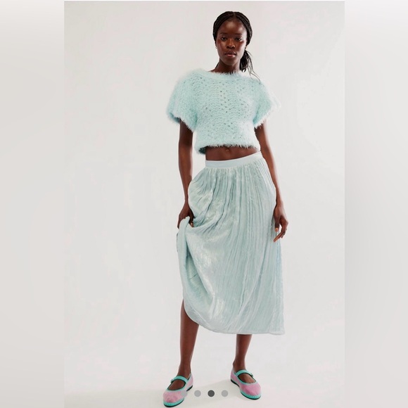 Free People Sweet Deets Pullover Short Sleeve Sweater Salt Air Combo Medium NWT - Picture 3 of 10